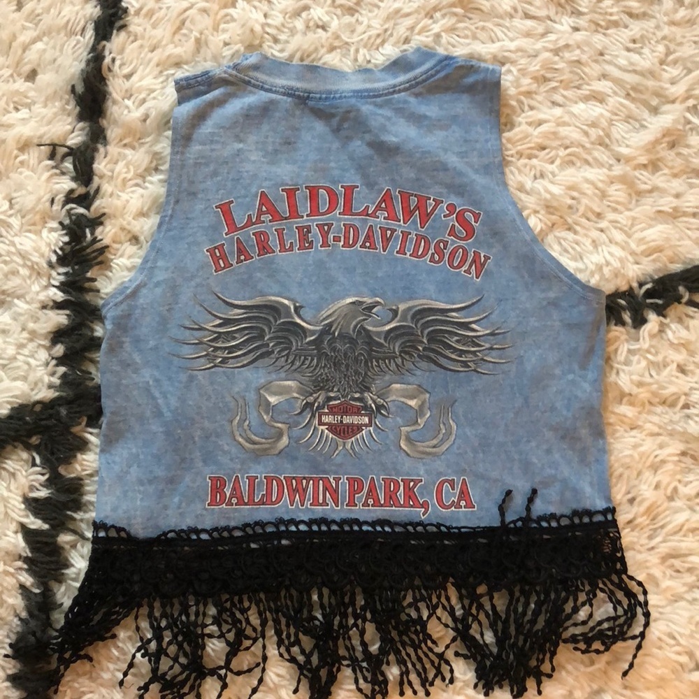 Vintage Harley Davidson Women's Cropped Tank top w/ fringe detail